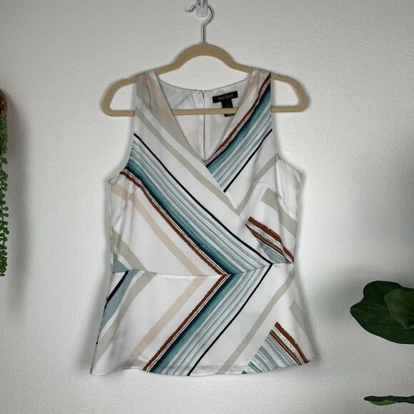 White House Black Market Tops - White House Black Market Women's S White Printed Peplum Tank Top Blouse WHBM